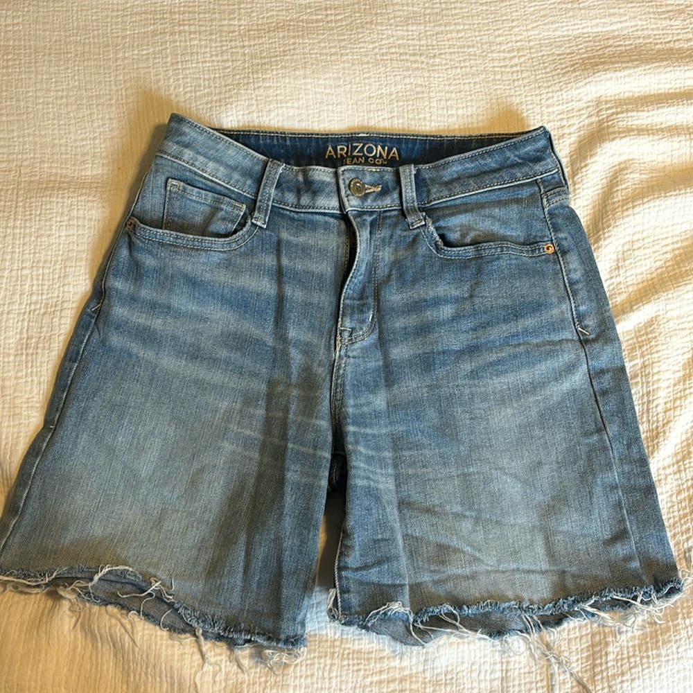 High Rise Mid Thigh Jean Shorts